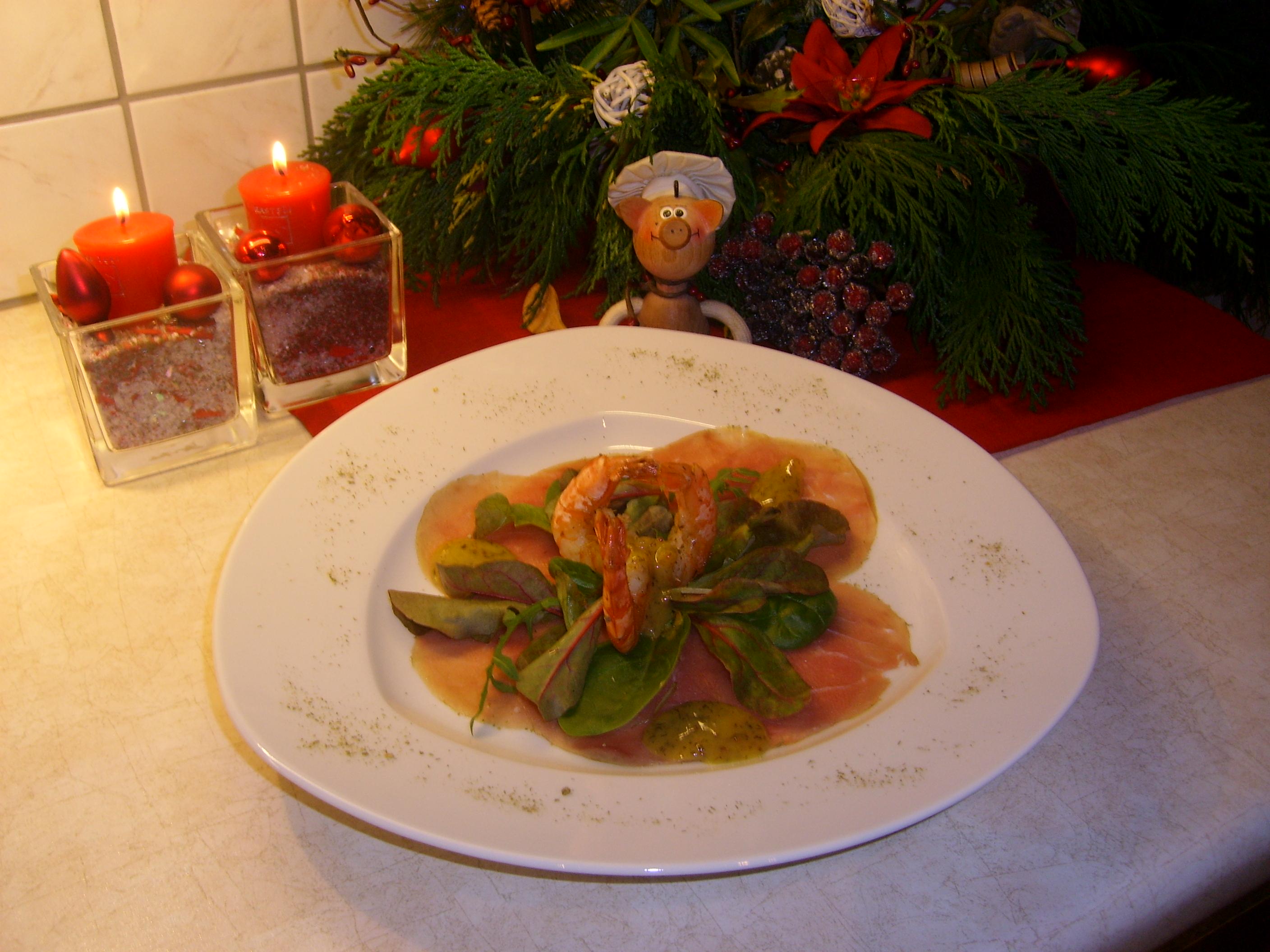 Tonijncarpaccio met scampi's