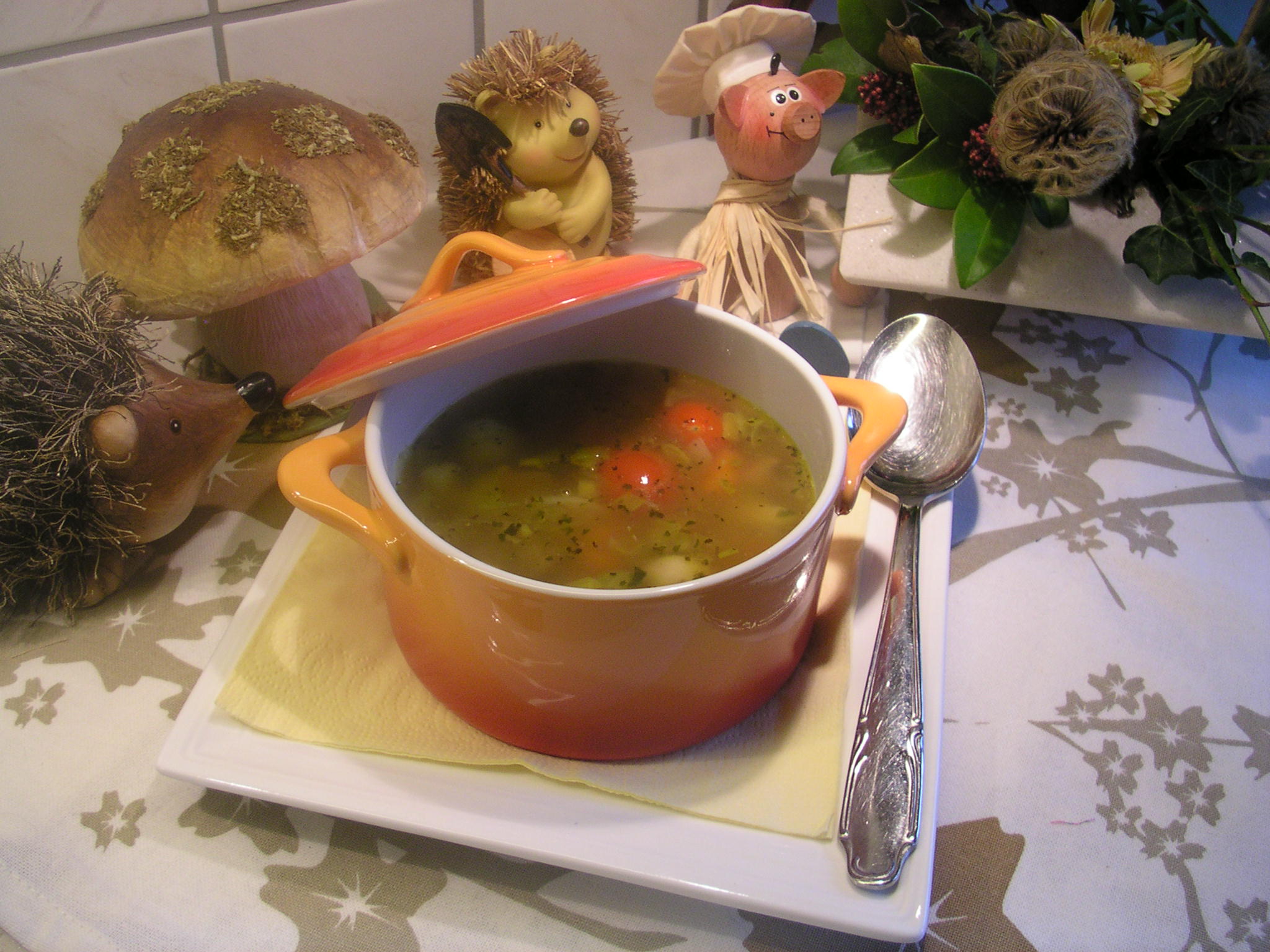 Soep :  bouillon van groenten en fazant