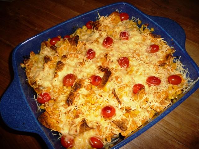 Nacho ovenschotel met pulled chicken