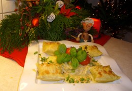 Maultaschen met een vegetarisch sausje