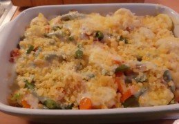 Aardappel groentegratin met baconreepjes